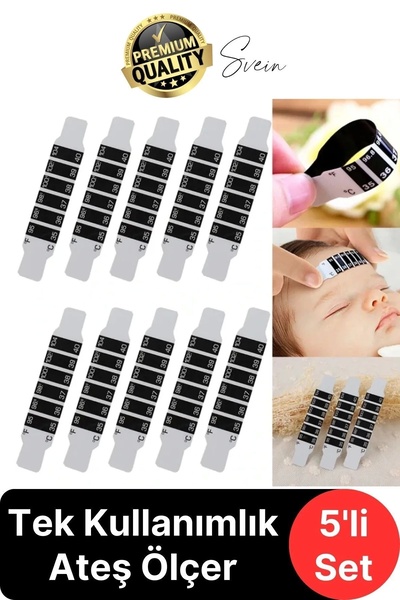 Svein 5'li Alın Şerit Termometre Esnek Kullanımlık Su Süt Isı Ateş Vücut Bebe...