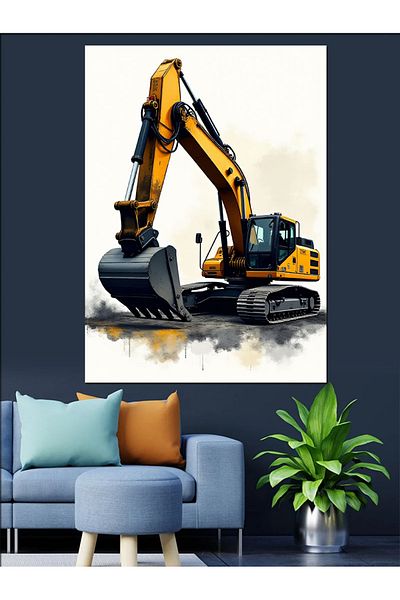 Tablomega Digger Engineering Vehicle Decorative Canvas - Mdf Wooden Painting