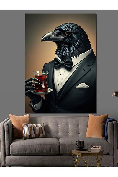 Tablomega Crow Tea and Elegance Decorative Canvas - Mdf Wooden Painting
