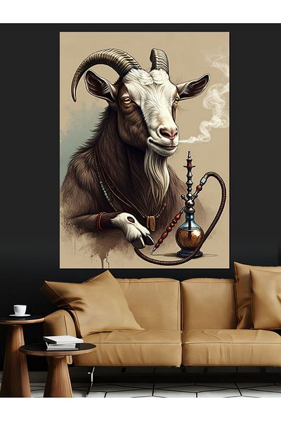 Tablomega Goat Smoking Hookah Decorative Canvas - Mdf Wooden Table