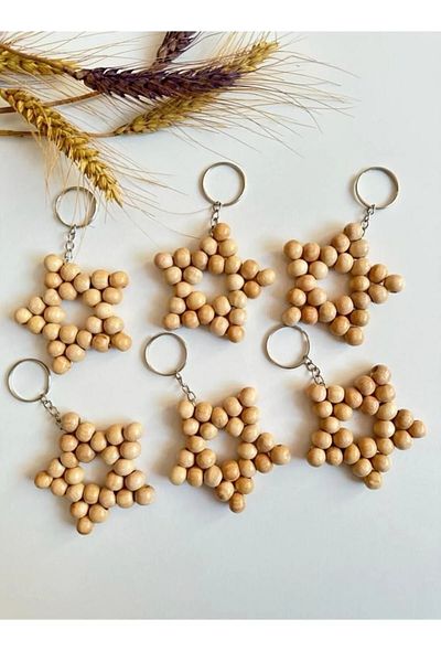 Sude Design 10 Pieces Wooden Star Bead Keychain # Baby # Gift # Babyshower