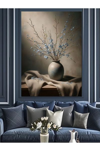Tablomega Decorative Vase with Dry Branches Decorative Canvas - Mdf Wooden Table