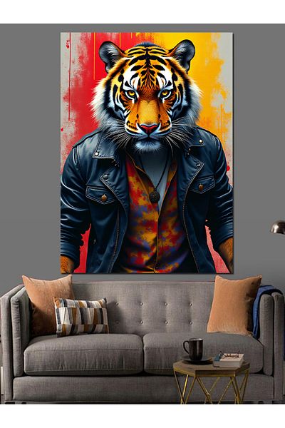Tablomega Rebelous Attitude of the Tiger Decorative Canvas - Mdf Wooden Painting