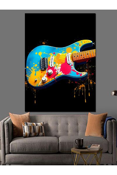 Tablomega Colorful Electric Guitar Decorative Canvas - Mdf Wooden Painting