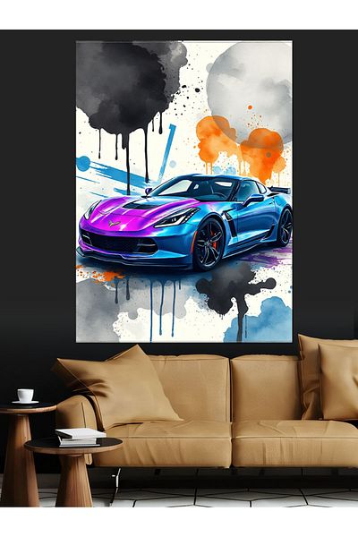 Tablomega Colorful Sports Car Design Decorative Canvas - Mdf Wooden Painting