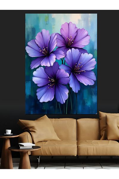Tablomega Purple Flowers in Nature Decorative Canvas - Mdf Wood Table