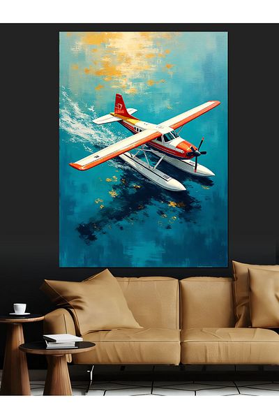 Tablomega Flying Red White Seaplane Decorative Canvas - Mdf Wooden Painting