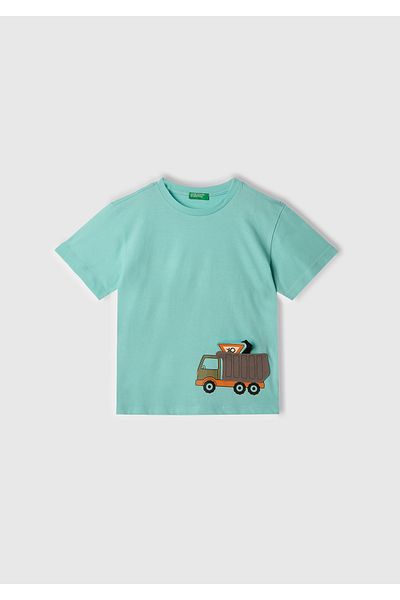 United Colors of Benetton Boy's Water Green 3D Printed T-Shirt
