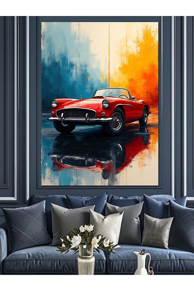 Tablomega Red Classic Car Sparkle Decorative Canvas - Mdf Wooden Painting