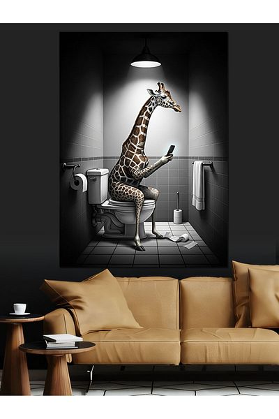 Tablomega Giraffe Crisis in the Toilet Decorative Canvas - Mdf Wooden Painting