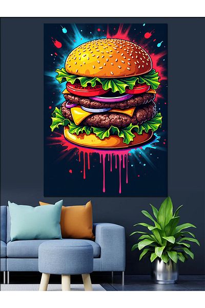 Tablomega Colorful Hamburger Decorative Canvas - Mdf Wooden Table