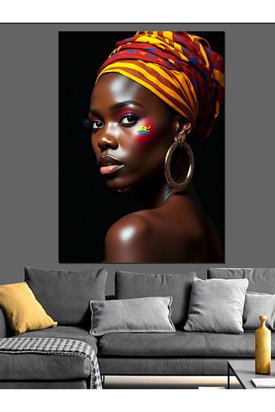 Tablomega African Elegant Woman Decorative Canvas - Mdf Wood Painting