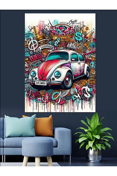 Tablomega Colorful Vosvos Graffiti Drawing Decorative Canvas - Mdf Wooden Painting