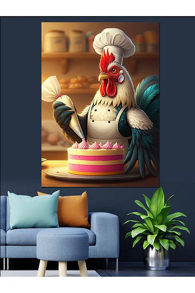 Tablomega Sweet Pastry Preparing Rooster Decorative Canvas - Mdf Wooden Table