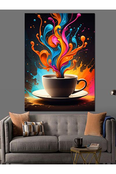 Tablomega Pânză decorativă cu abur de cafea colorată - Lemn MDF
