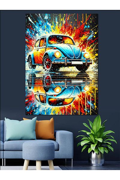Tablomega Colorful Vosvos Decorative Canvas - Mdf Wooden Table