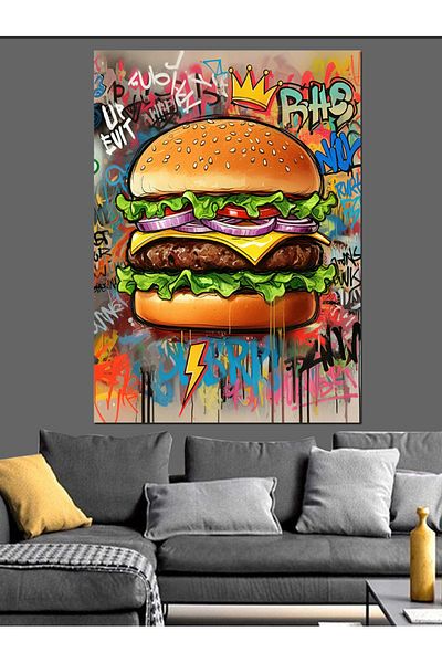Tablomega Burger și Canvas Decorativ Tematic Colorat - Lemn MDF