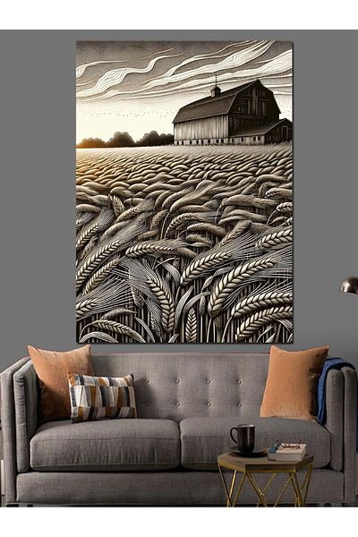 Tablomega Historical Grain Farm Illustration Decorative Canvas - Mdf Wooden Table
