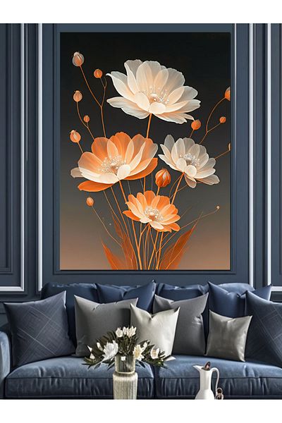 Tablomega Dance of Orange Flowers Decorative Canvas - Mdf Wooden Painting