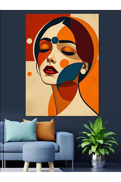 Tablomega Abstract Woman Portrait and Geometry Decorative Canvas - Mdf Wooden Painting