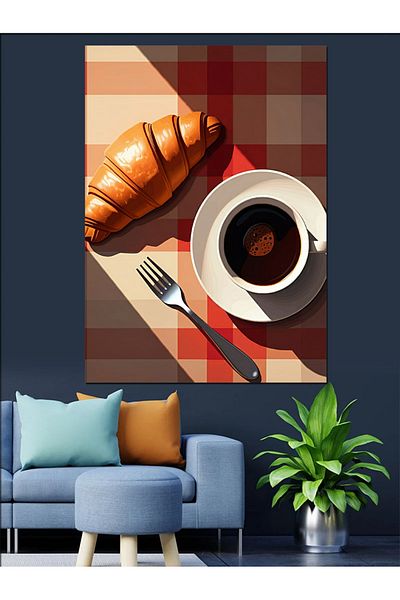 Tablomega Croissant Coffee Enjoyment Decorative Canvas - Mdf Wooden Table