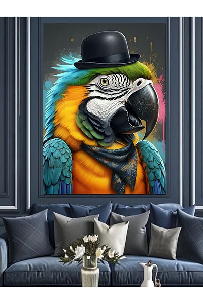 Tablomega Colorful Parrot with Hat Decorative Canvas - Mdf Wood Table
