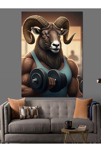 Tablomega Weightlifting Decorative Canvas with Strong Aries Figure - Mdf Wooden Painting