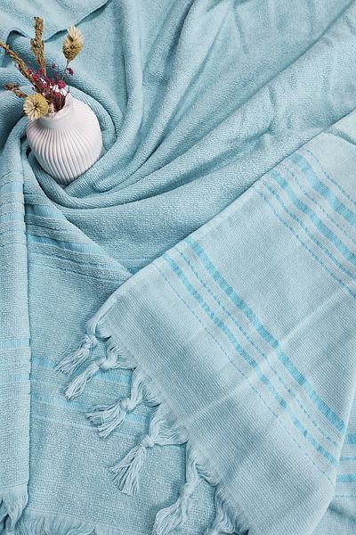 Sevim Mint Green Striped Cotton Peshtemal and Towel - Soft and Fast Drying 90x170 Cm