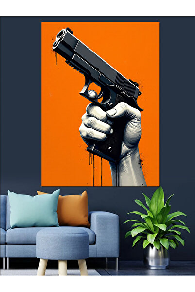 KanvasSepeti Pistol și fundal portocaliu Pictură în ulei Texturată Pânză de î...