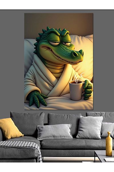 Tablomega Morning Coffee of Crocodile Decorative Canvas - Mdf Wooden Painting