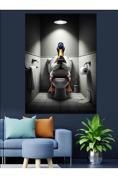 Tablomega Duck Silence in the Toilet Decorative Canvas - Mdf Wood Art Print