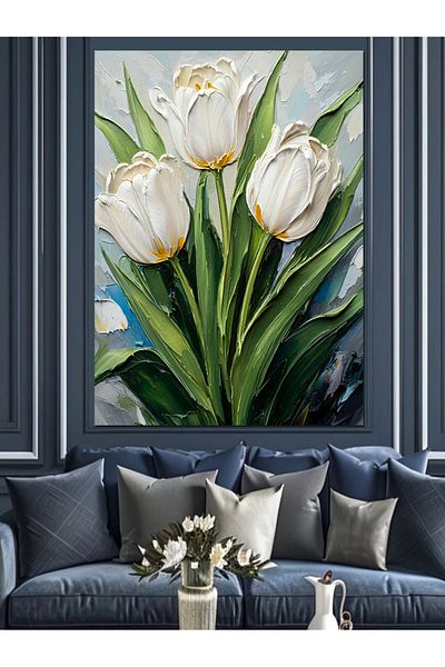 Tablomega Lalele albe pure Pânză decorativă - Lemn MDF