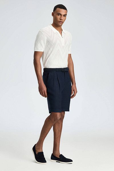 Hemington Pure Linen Navy Blue Pleated Shorts
