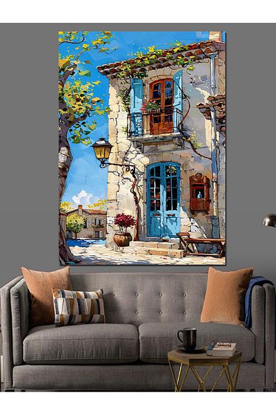 Tablomega Canvas Decorativ Eleganța Casei Mediterraneene - Masă din Lemn MDF