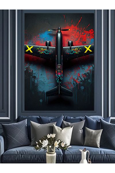 Tablomega Warplane Decorative Canvas - Mdf Wooden Painting
