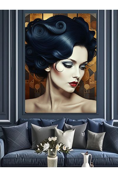 Tablomega Portrait Decorative Canvas with Wavy Hair - Mdf Wooden Painting