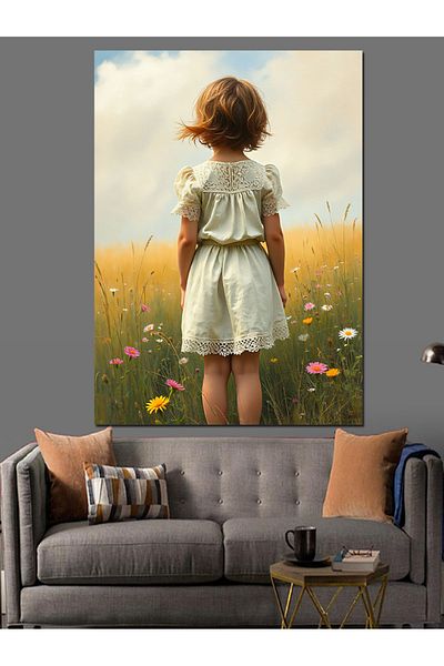 Tablomega Little Girl in a Flower Field Decorative Canvas - Mdf Wooden Painting