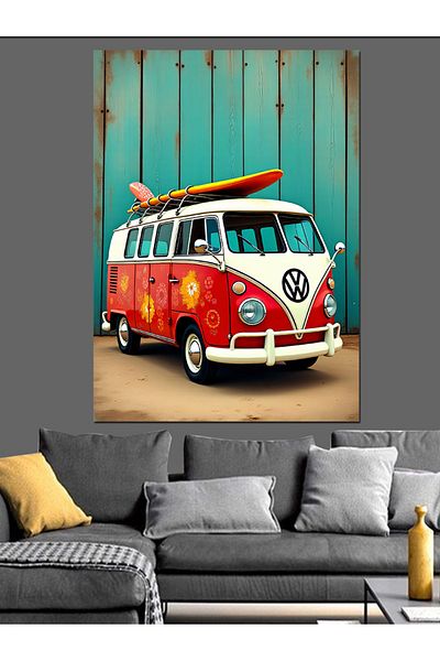 Tablomega Classic Red Vosvos Decorative Canvas - Mdf Wooden Table