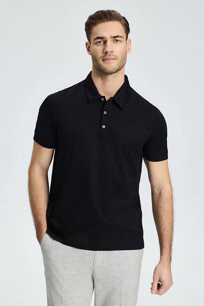Hemington Mercerized Cotton Black Polo Neck T-Shirt