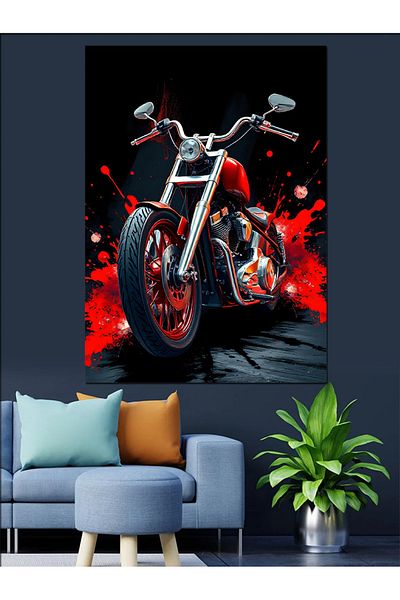 Tablomega Pânză Decorativă Motocicletă Roșie - Lemn MDF