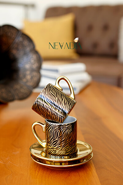 Genel Markalar Zebra Desenli 2Li Türk Kahvesi Fincanı, Özel Gün Hediyelik Ark...