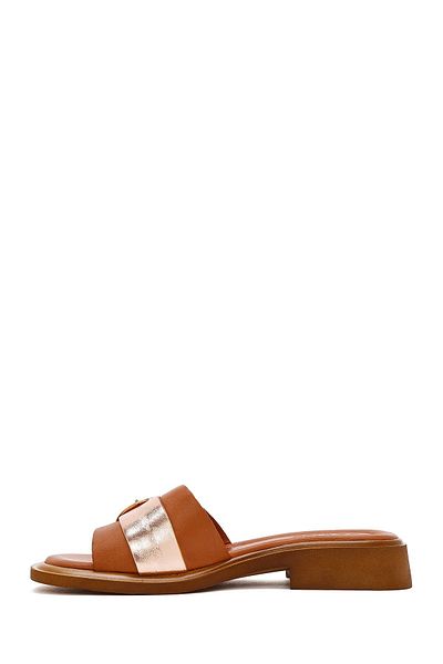 Derimod Women's Tan Buckle Leather Slippers 25Sfd 361414