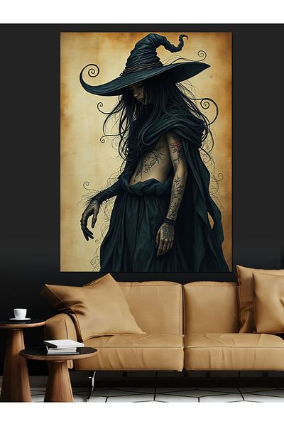 Tablomega Mysterious and Dark Witch with Hat Decorative Canvas - Mdf Wooden Painting