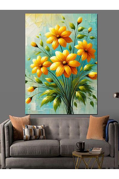Tablomega Song of Yellow Flowers Decorative Canvas - Mdf Wooden Painting