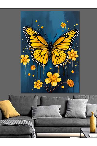Tablomega Yellow Butterfly Tale Decorative Canvas - Mdf Wooden Table
