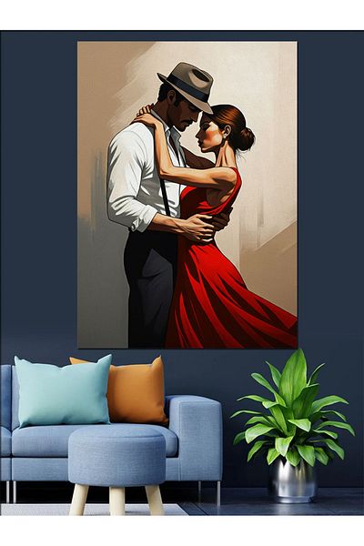 Tablomega Couple Dancing with Love Decorative Canvas - Mdf Wood Table