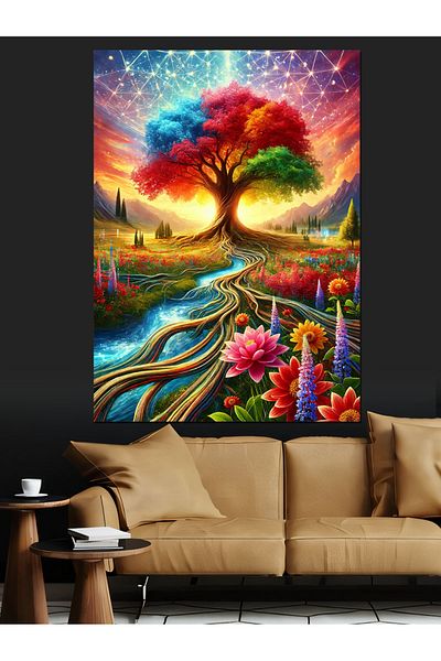 Tablomega Magical Colorful Tree Decorative Canvas - Mdf Wooden Painting