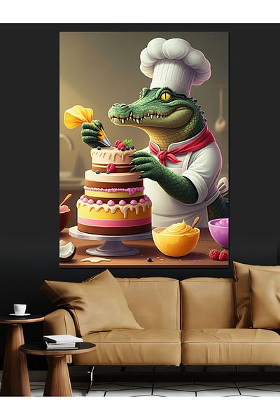Tablomega Crocodile and Creative Kitchen Decorative Canvas - Mdf Wooden Painting