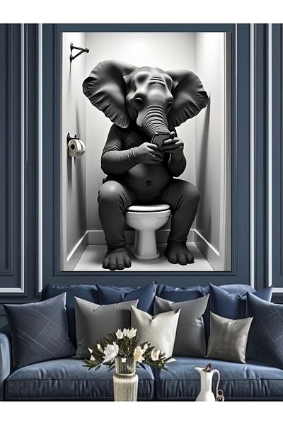 Tablomega Elephant in the Toilet Decorative Canvas - Mdf Wood Art Print