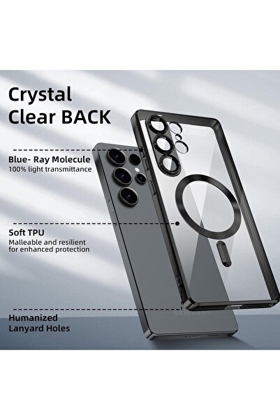 m.tk moveteck Galaxy S25 Ultra Kılıf Magsafe Wirelles Şarj Destekli Parlak Renkli Kenarlı Arkası Şeffaf Lensli